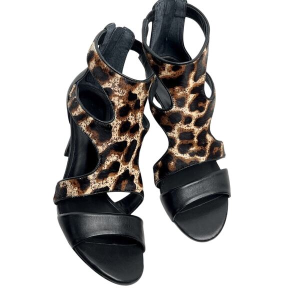 Sandro Shoes - Sandro Paris Animal Print Black Leather Stiletto High Heel Sandals Pumps